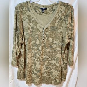 Women's 2xl Chaps Camo V-neck 3/4 Sleeve Cotton Top (LB)